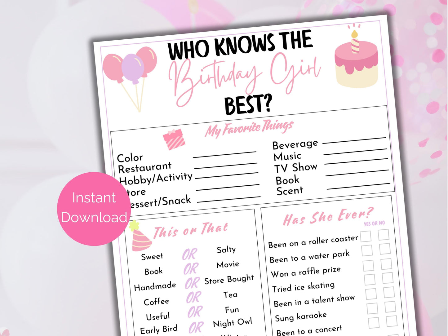 Who Knows The Birthday Girl Best Game