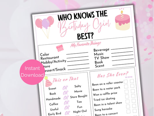 Who Knows The Birthday Girl Best Game