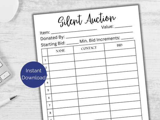 Editable Silent Auction Bid Sheet