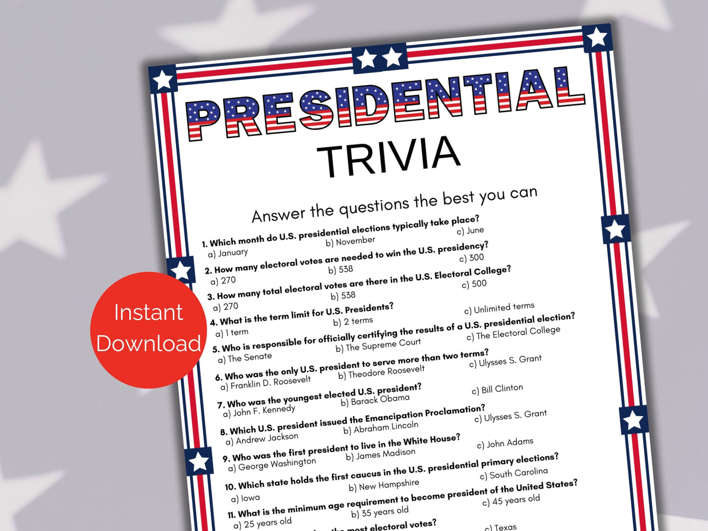 Presidential Trivia Game