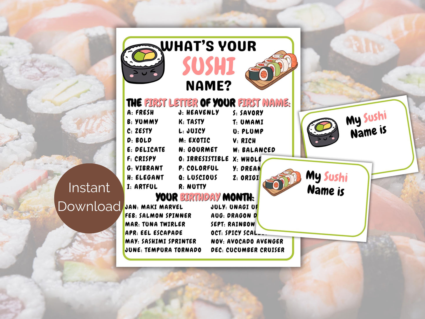 What's Your Sushi Name Game + Name Tags
