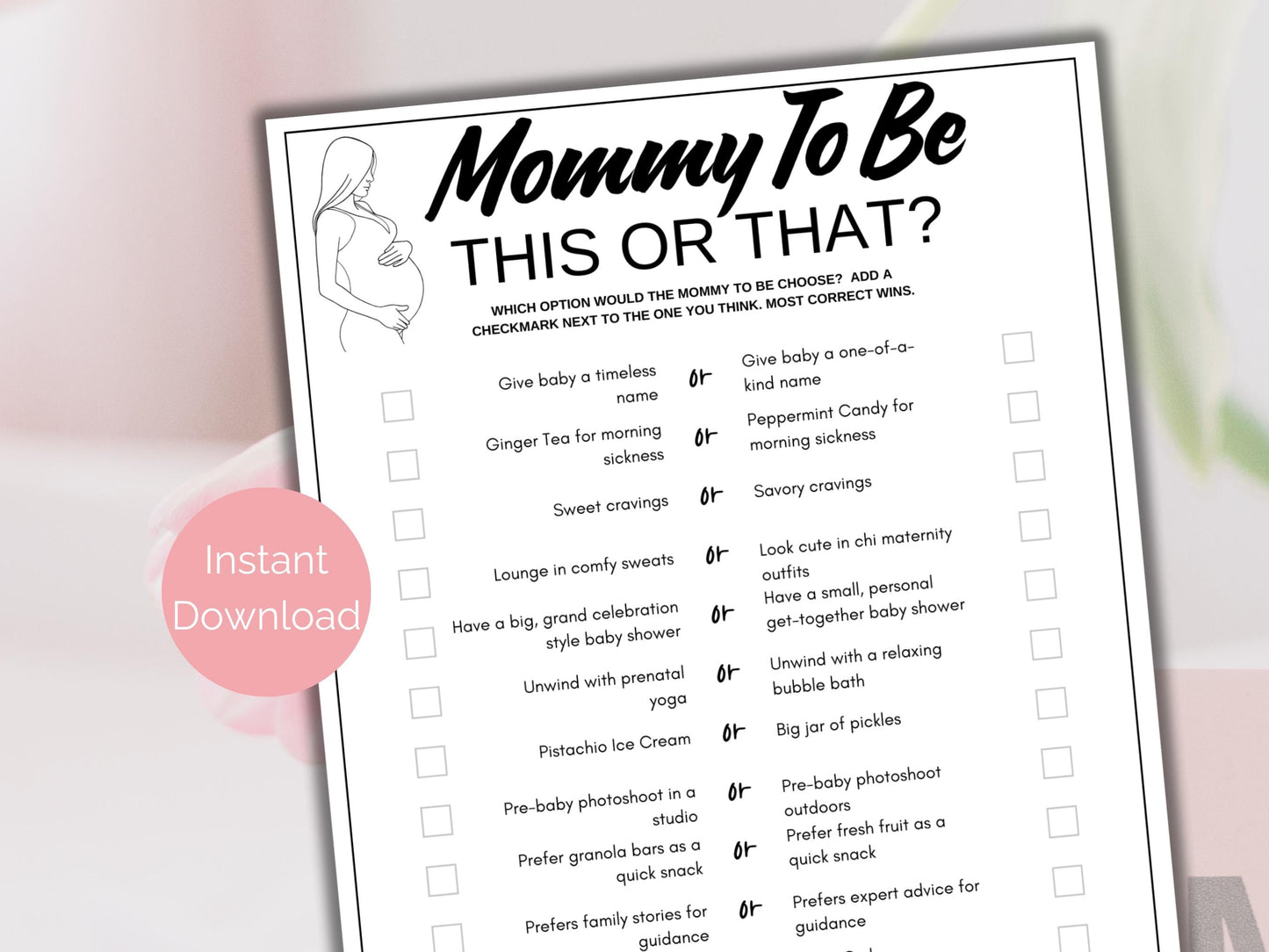 Mom To Be This or That Game Baby Shower Game