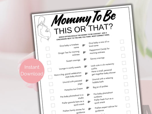 Mom To Be This or That Game Baby Shower Game