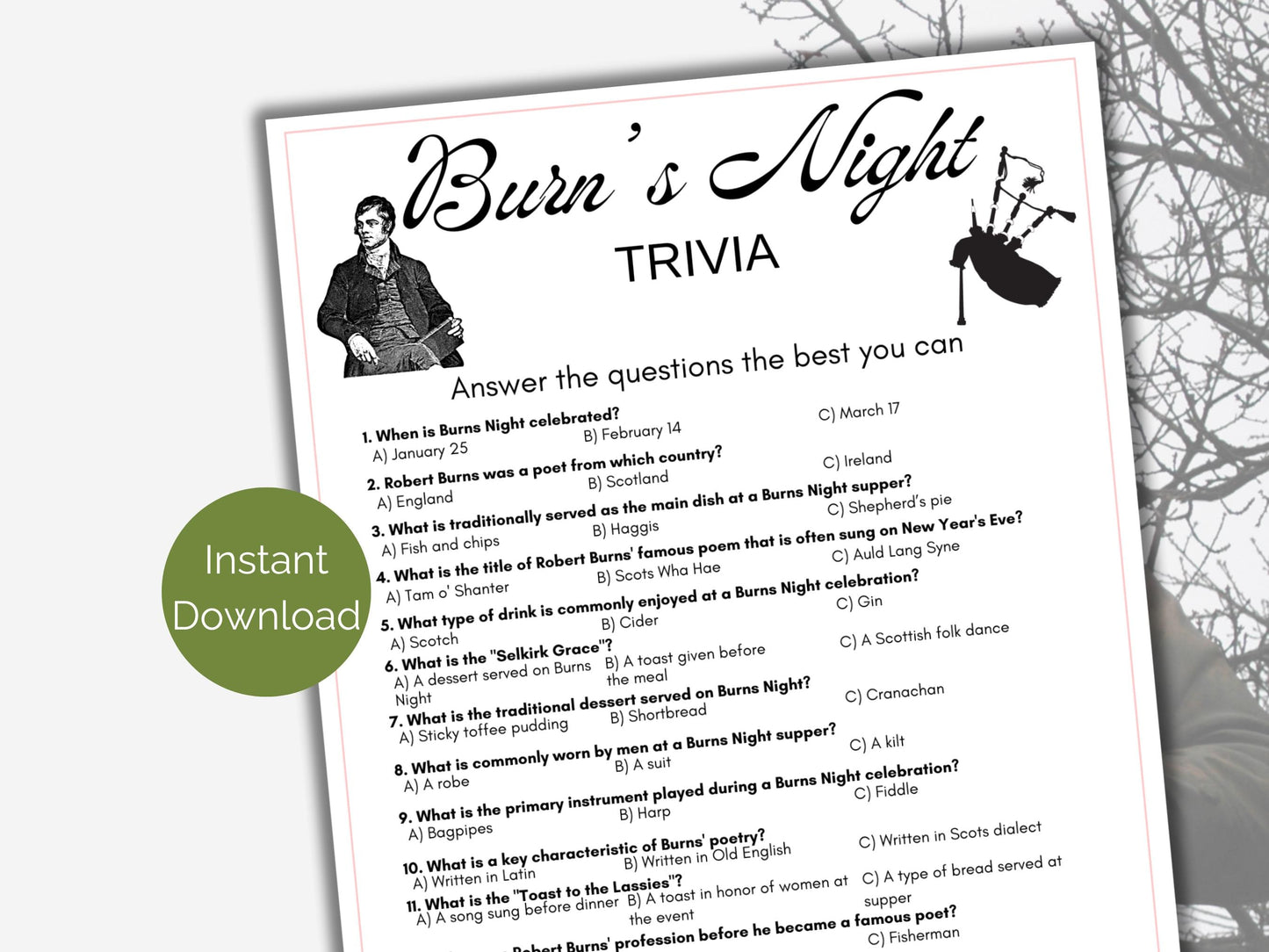 Burns Night Trivia Game