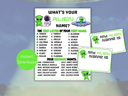 What's Your Alien Name Game + Name Tags