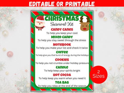 Editable Christmas Survival Kit Gift Tags