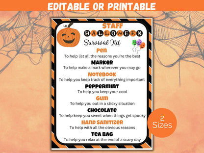 Editable Halloween Staff Survival Kit Gift Tags