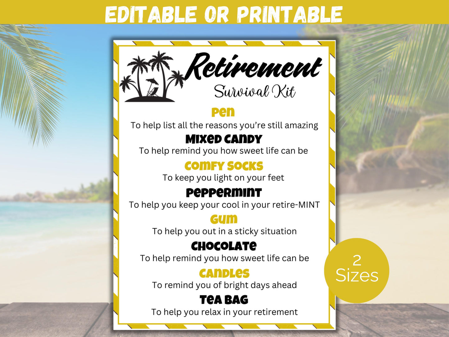 Editable Retirement Survival Kit Gift Tag