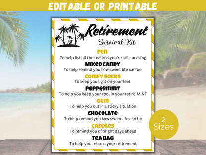 Editable Retirement Survival Kit Gift Tag