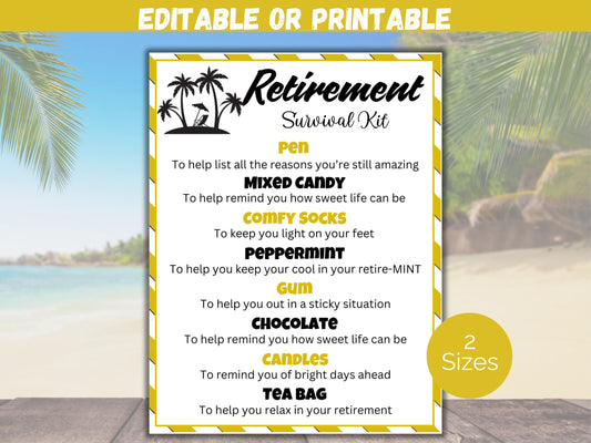 Editable Retirement Survival Kit Gift Tag