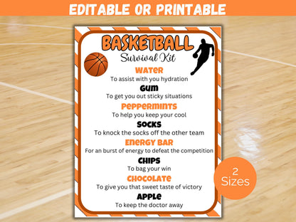 Editable Basketball Survival Kit Gift Tag Template