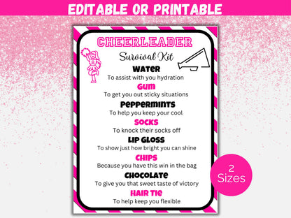 Editable Cheer Survival Kit Gift Tag Template