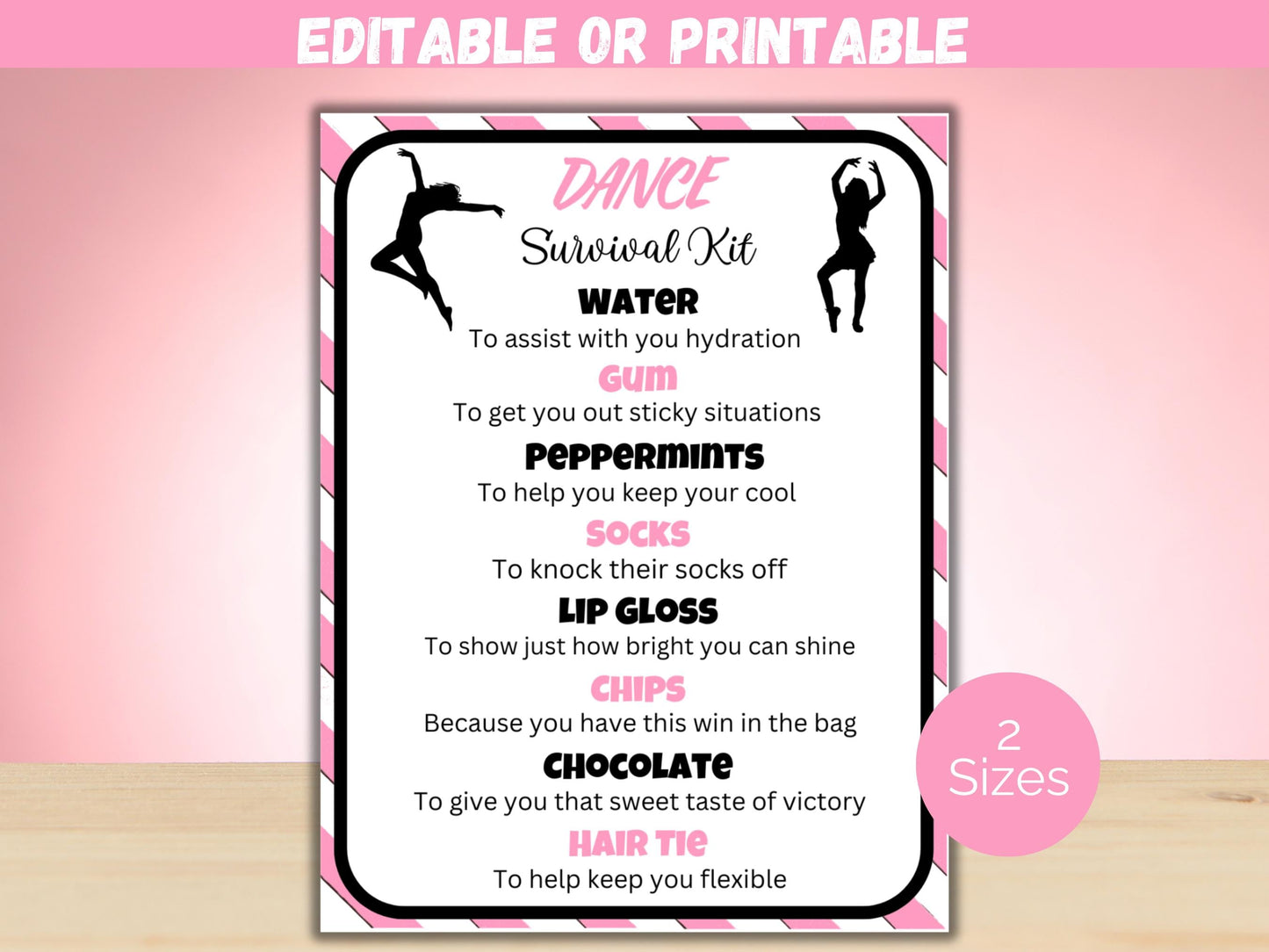Editable Dance Survival Kit Gift Tag Template