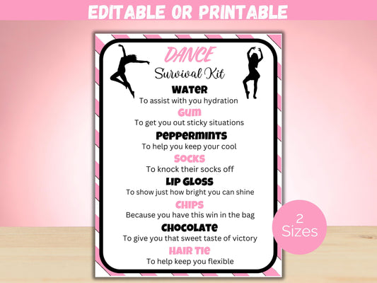 Editable Dance Survival Kit Gift Tag Template