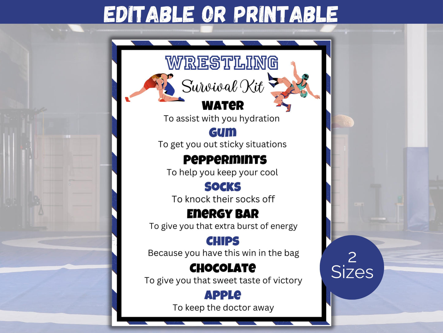 Editable Wrestling Survival Kit Gift Tag Template