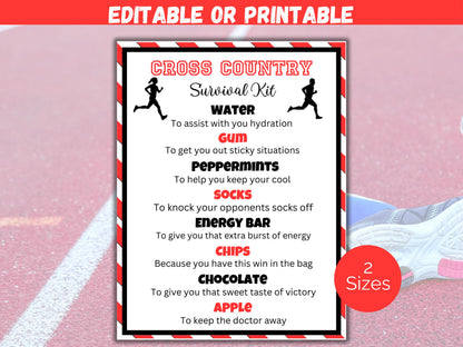 Editable Cross Country Survival Kit Gift Tag Template