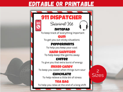 Editable 911 Dispatcher Survival Kit Gift Tag