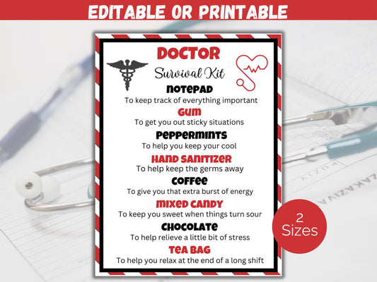 Editable Doctor Survival Kit Gift Tags