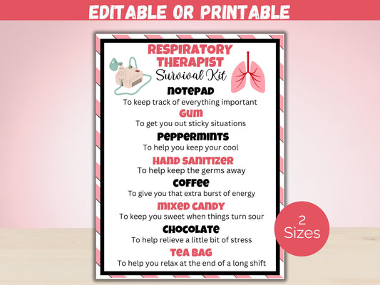 Editable Respiratory Therapist Survival Kit Gift Tags