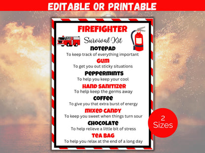 Editable Firefighter Survival Kit Gift Tags