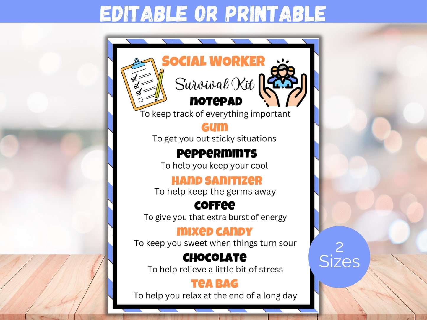 Editable Social Worker Survival Kit Gift