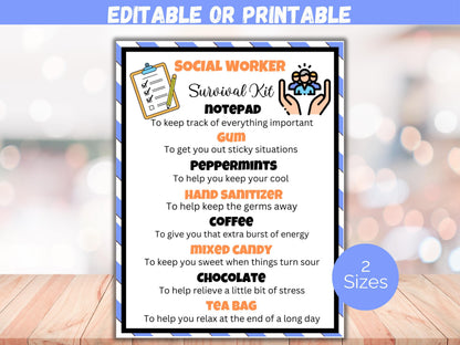 Editable Social Worker Survival Kit Gift