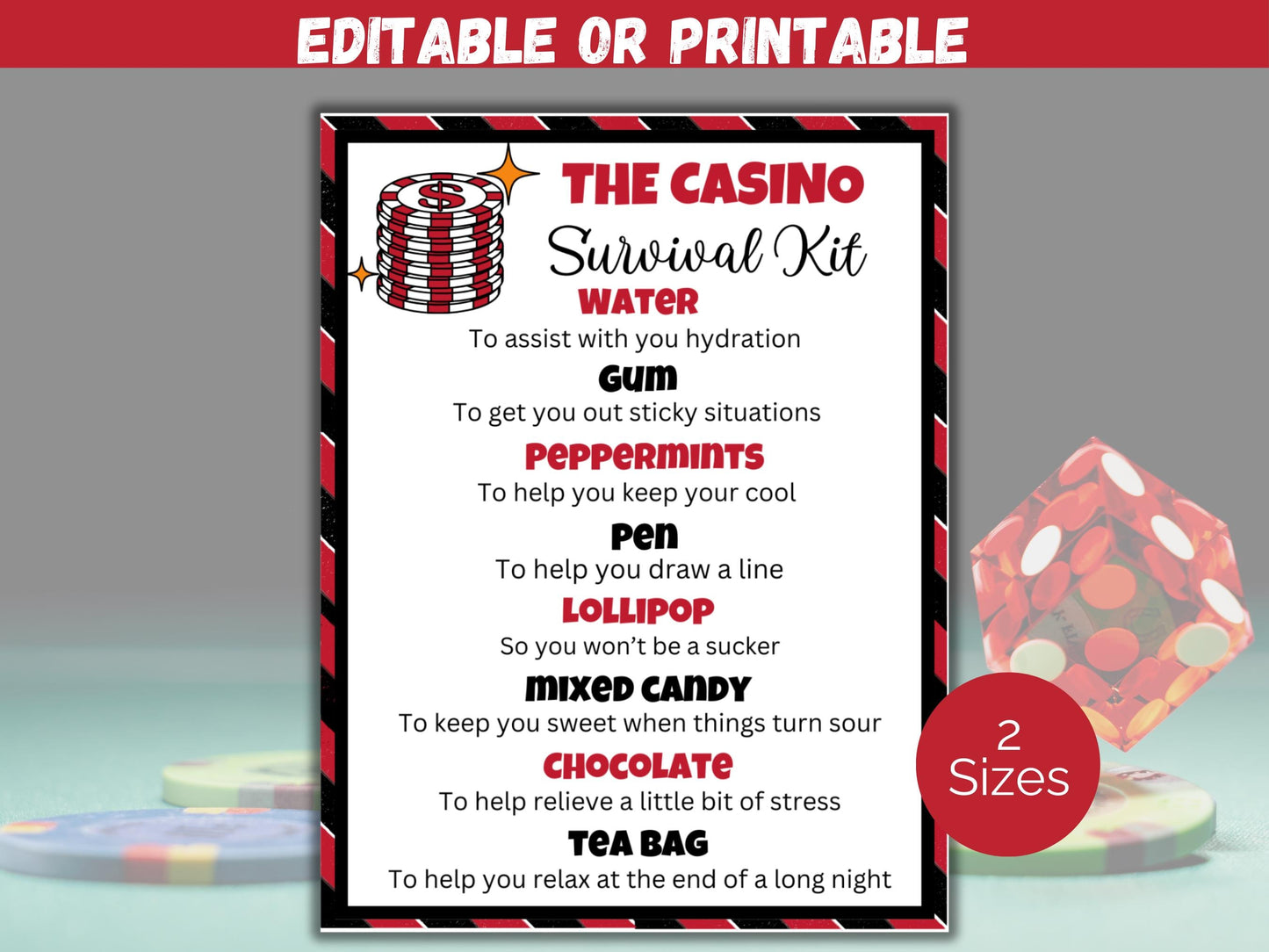Editable Casino Survival Kit Gift