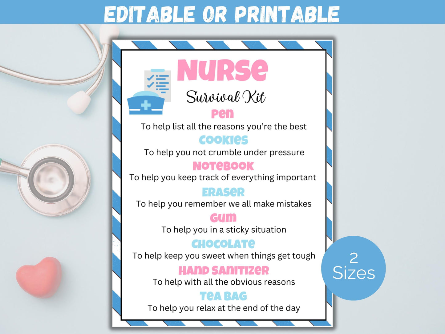 Editable Nurse Survival Kit Gift Tags