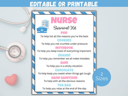 Editable Nurse Survival Kit Gift Tags