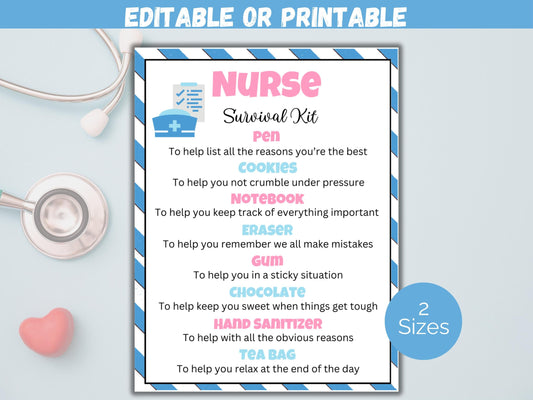 Editable Nurse Survival Kit Gift Tags