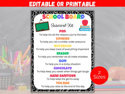 Editable School Board Survival Kit Gift Tags