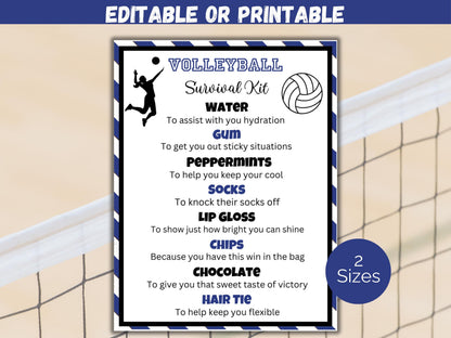 Editable Volleyball Survival Kit Gift Tag Template