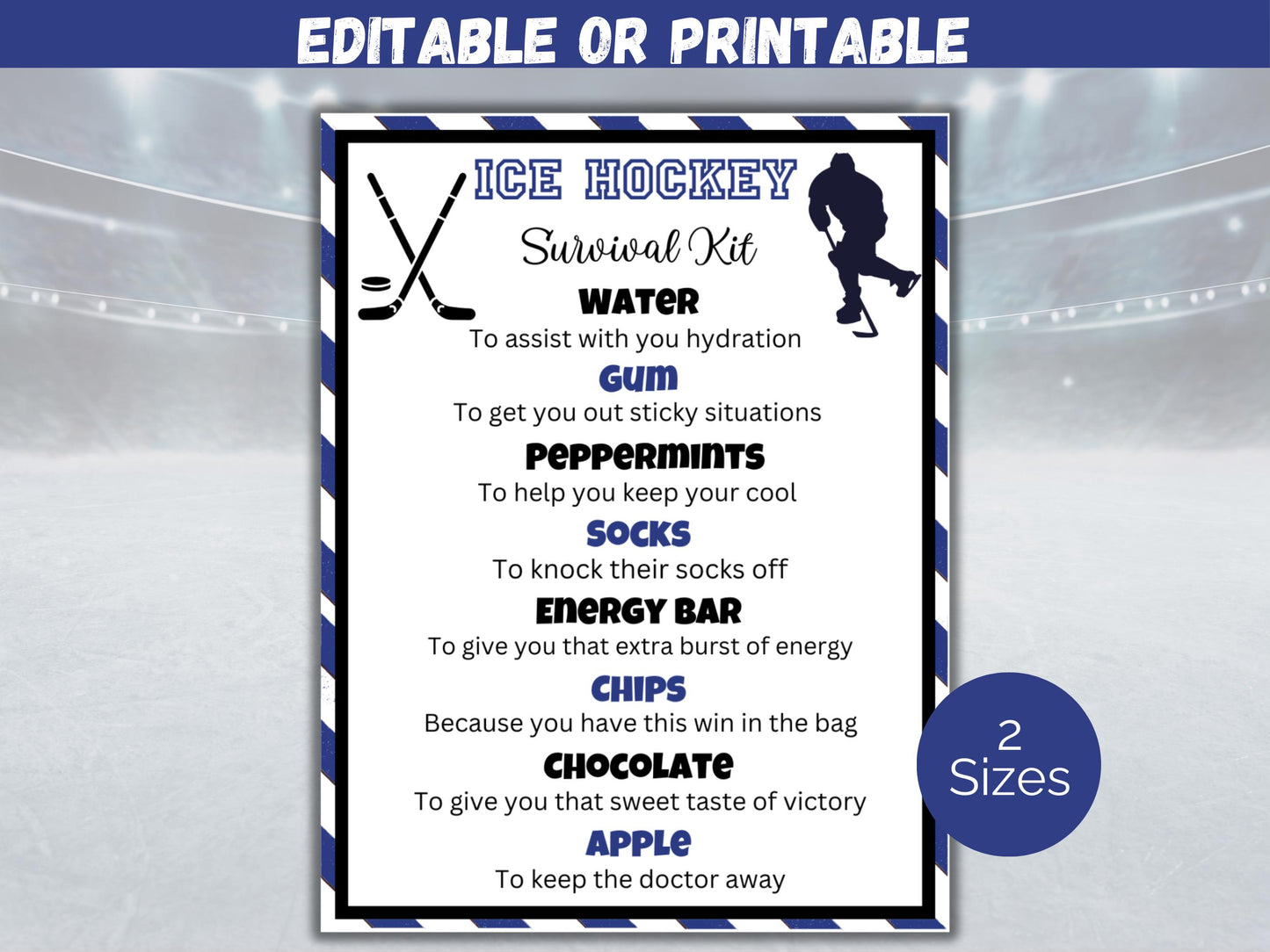 Editable Hockey Survival Kit Gift Tag Template