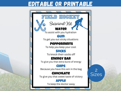 Editable Field Hockey Survival Kit Gift Tag Template