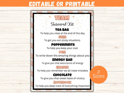 Editable Team Survival Kit Gift Tags