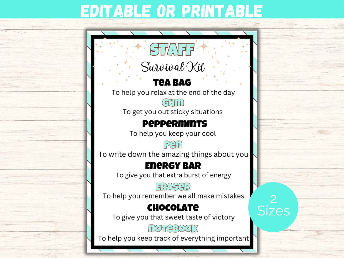 Editable Staff Survival Kit Gift Tags