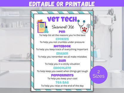 Editable Vet Tech Survival Kit Gift Tags