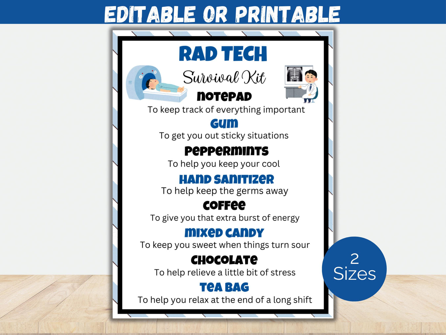 Editable Radiology Tech Survival Kit Gift Tags