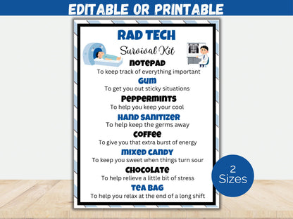 Editable Radiology Tech Survival Kit Gift Tags