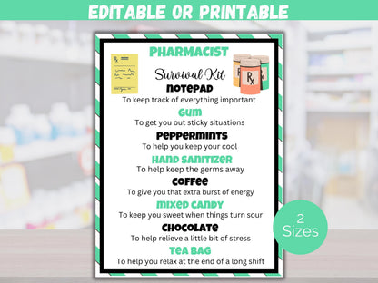 Editable Pharmacist Survival Kit Gift Tags