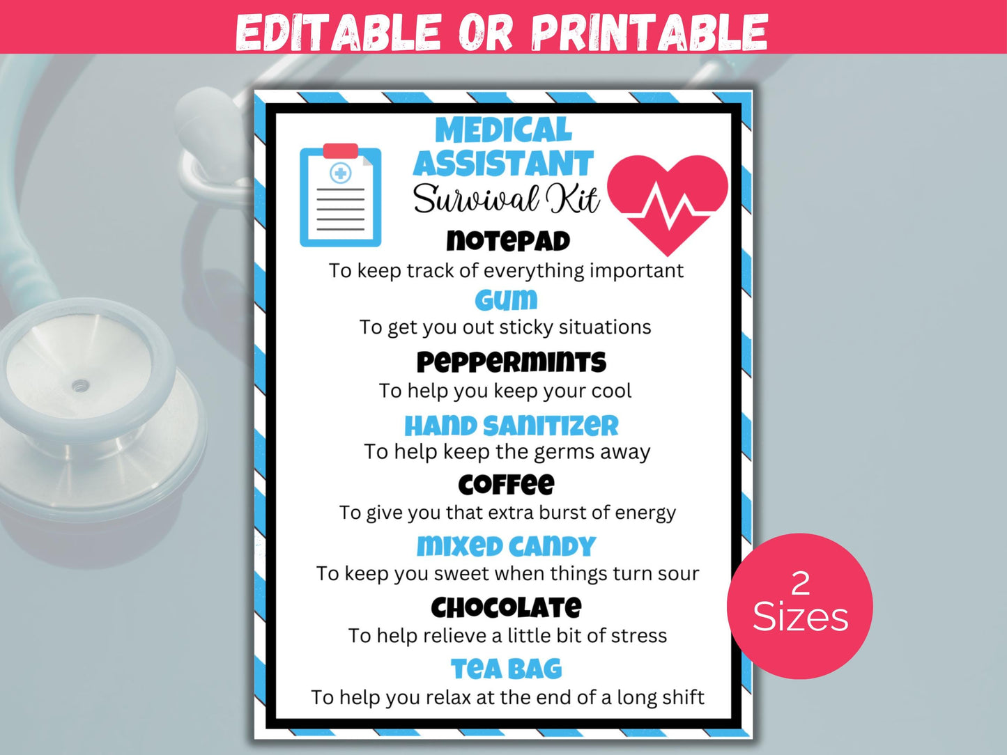 Editable Medical Assistant Survival Kit Gift