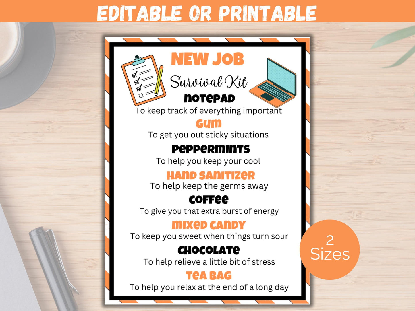 Editable New Job Survival Kit Gift Tags