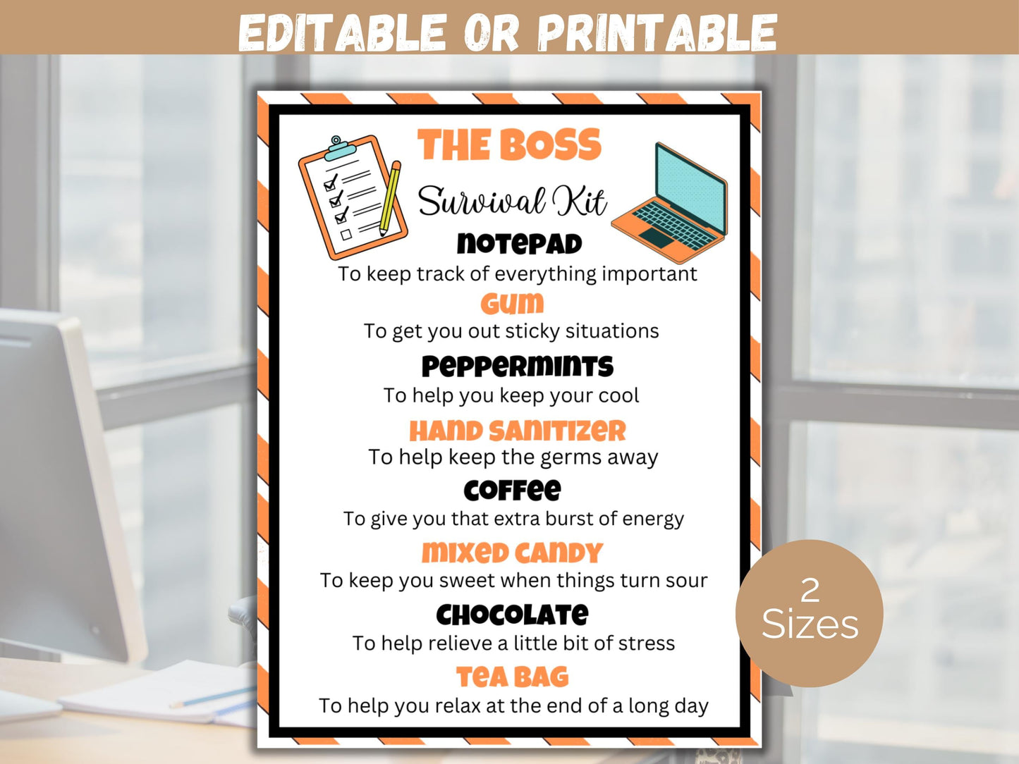 Editable Boss Survival Kit Gift Tags
