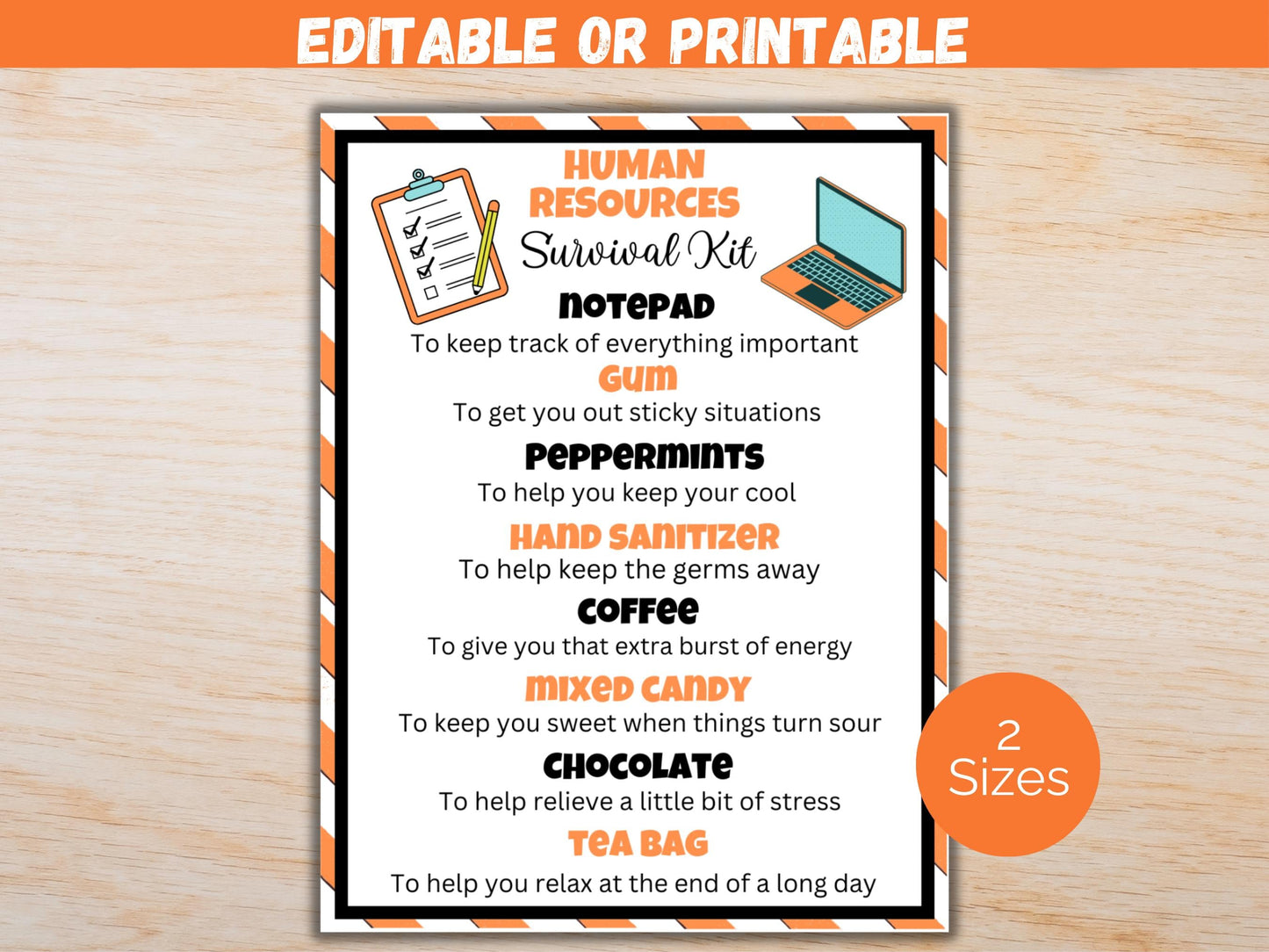 Editable Human Resources Survival Kit Gift Tags