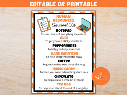 Editable Human Resources Survival Kit Gift Tags