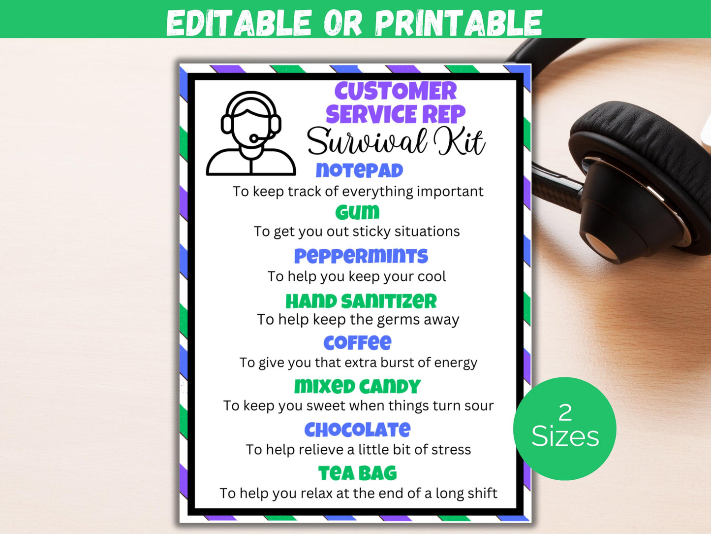 Editable Customer Service Rep Survival Kit Gift Tags