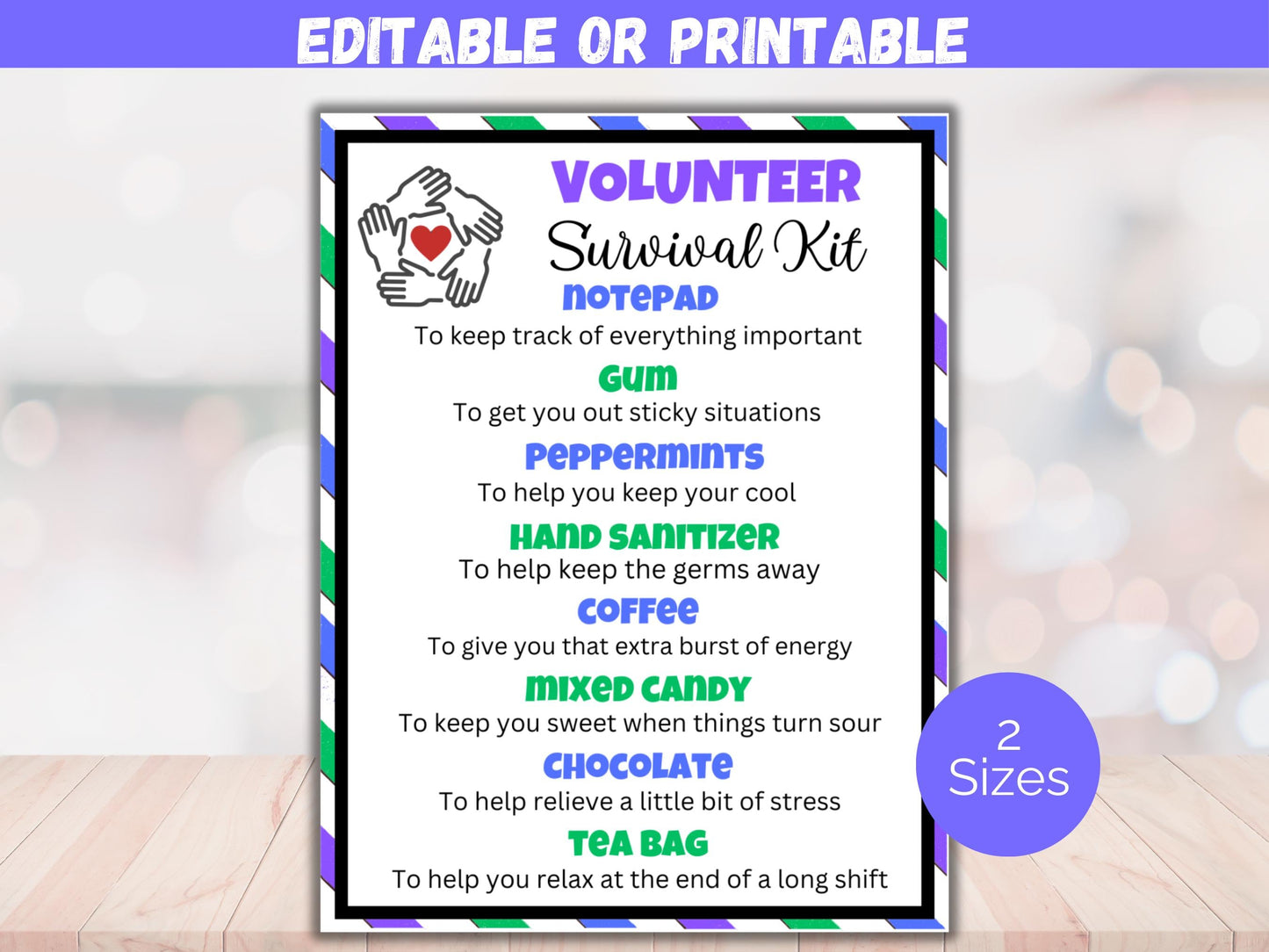 Editable Volunteer Survival Kit Gift Tags