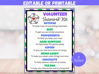Editable Volunteer Survival Kit Gift Tags
