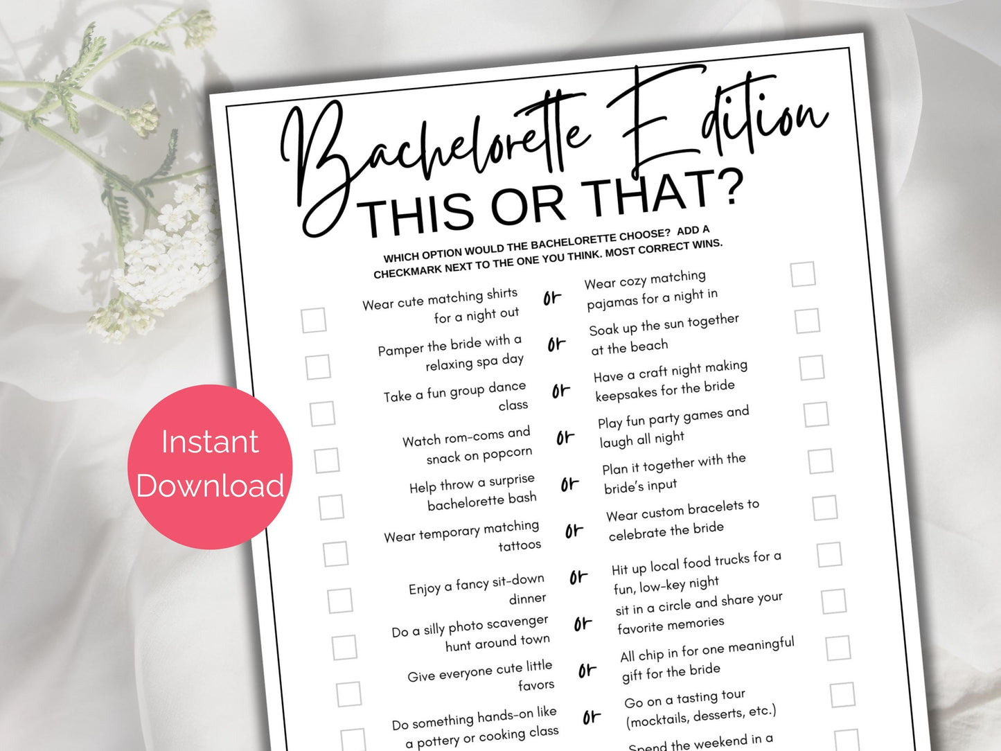 Clean Bachelorette This or That Game