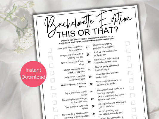 Clean Bachelorette This or That Game